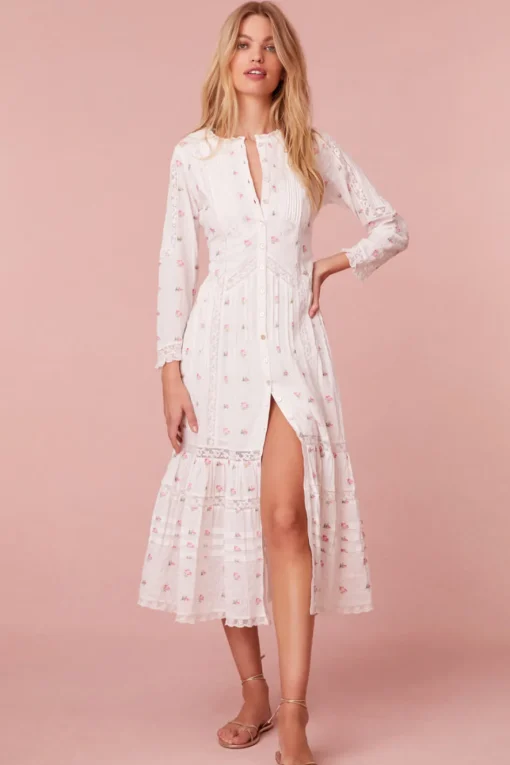 Women LoveShackFancy Avin Cotton Embroidered Midi Dress