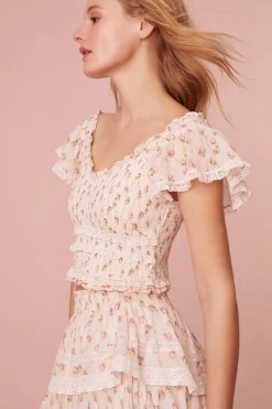 Women LoveShackFancy Beaming Smocked Printed Cotton Top
