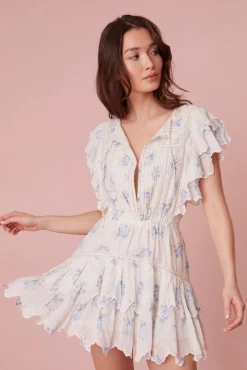 Women LoveShackFancy Darryl Flutter Sleeve Floral Mini Dress