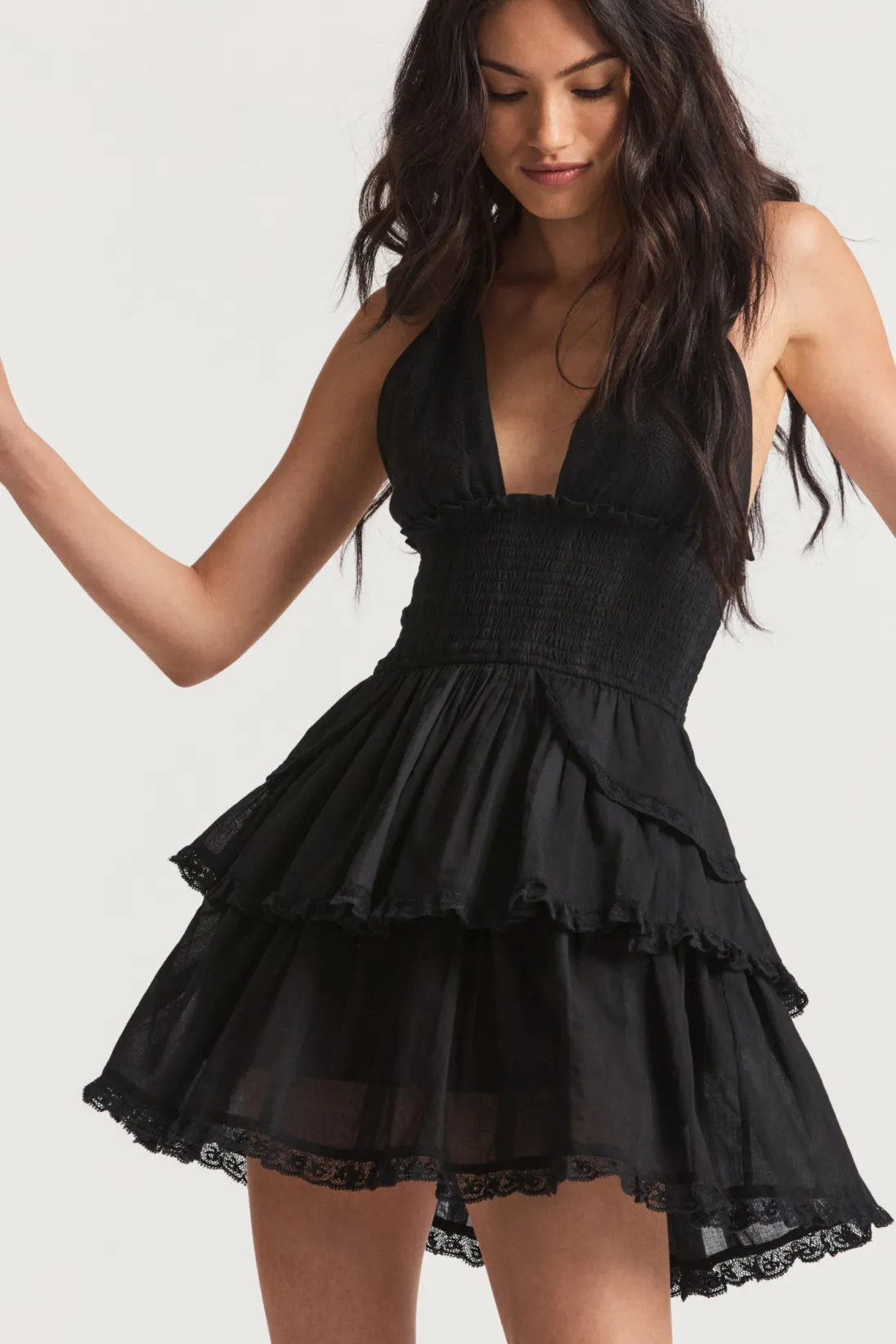 Women LoveShackFancy Deanna Heritage Halter Mini Dress