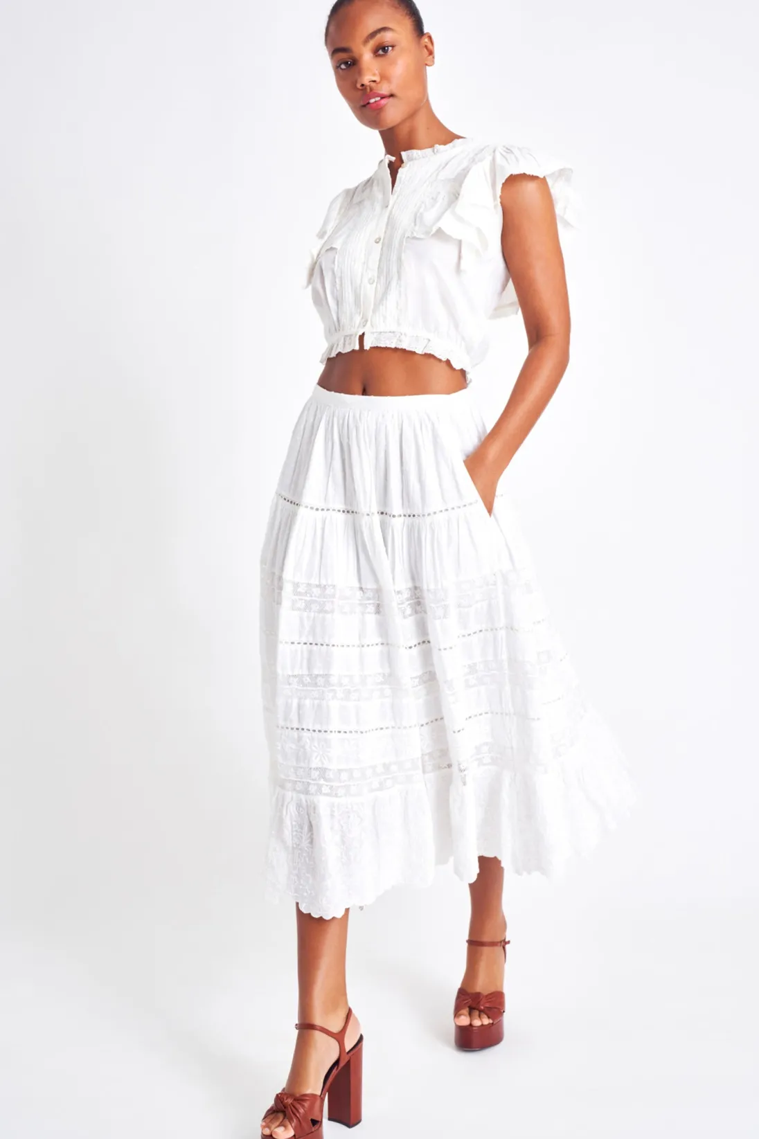 Women LoveShackFancy Donna Heritage Midi Skirt
