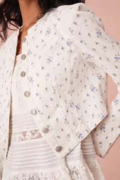 Women LoveShackFancy Falima Cropped Denim Floral Jacket