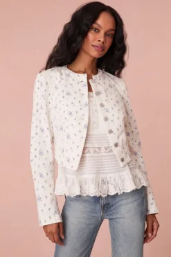 Women LoveShackFancy Falima Cropped Denim Floral Jacket