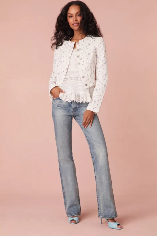 Women LoveShackFancy Falima Cropped Denim Floral Jacket