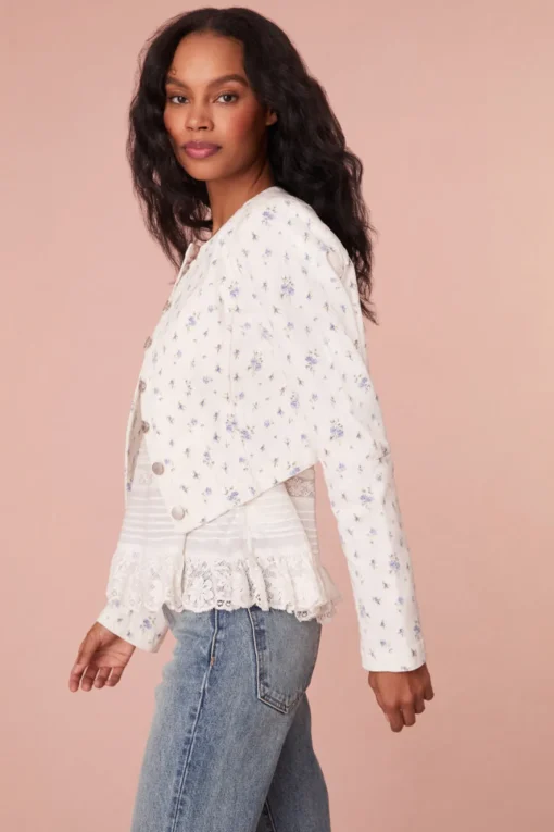 Women LoveShackFancy Falima Cropped Denim Floral Jacket