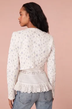 Women LoveShackFancy Falima Cropped Denim Floral Jacket