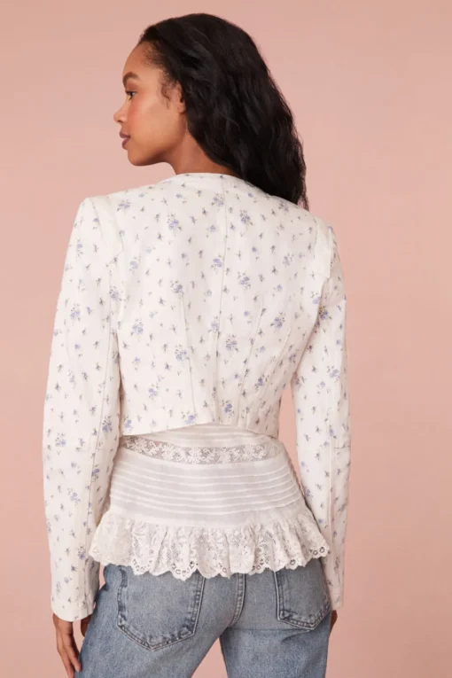 Women LoveShackFancy Falima Cropped Denim Floral Jacket