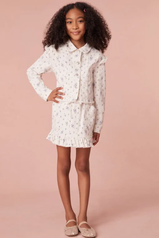LoveShackFancy Girls Wylder Ikat Floral Print Skirt