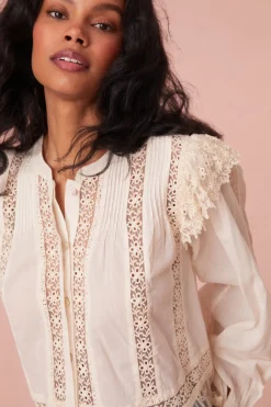 Women LoveShackFancy Kava Cotton Ruffle Long Sleeve Blouse