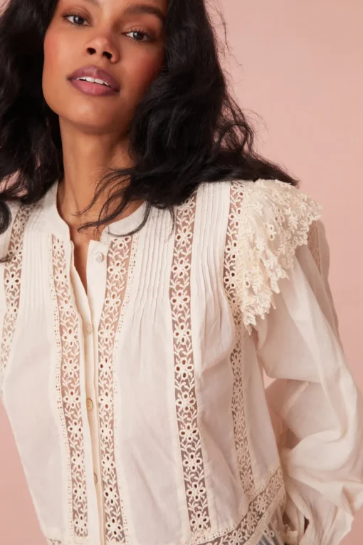 Women LoveShackFancy Kava Cotton Ruffle Long Sleeve Blouse