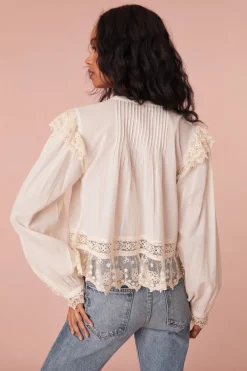 Women LoveShackFancy Kava Cotton Ruffle Long Sleeve Blouse