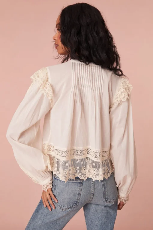 Women LoveShackFancy Kava Cotton Ruffle Long Sleeve Blouse