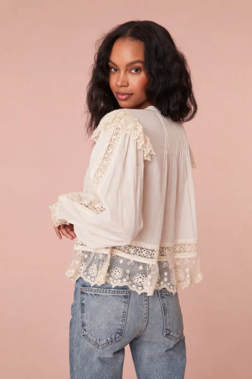 Women LoveShackFancy Kava Cotton Ruffle Long Sleeve Blouse