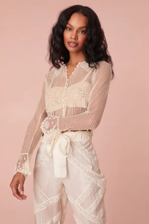 Women LoveShackFancy Koto Long Sleeve Sheer Blouse