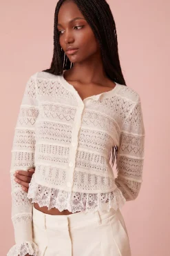Women LoveShackFancy Norden Wool Embroidered Lace Cardigan