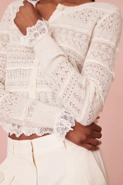 Women LoveShackFancy Norden Wool Embroidered Lace Cardigan