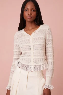Women LoveShackFancy Norden Wool Embroidered Lace Cardigan