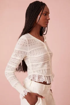 Women LoveShackFancy Norden Wool Embroidered Lace Cardigan
