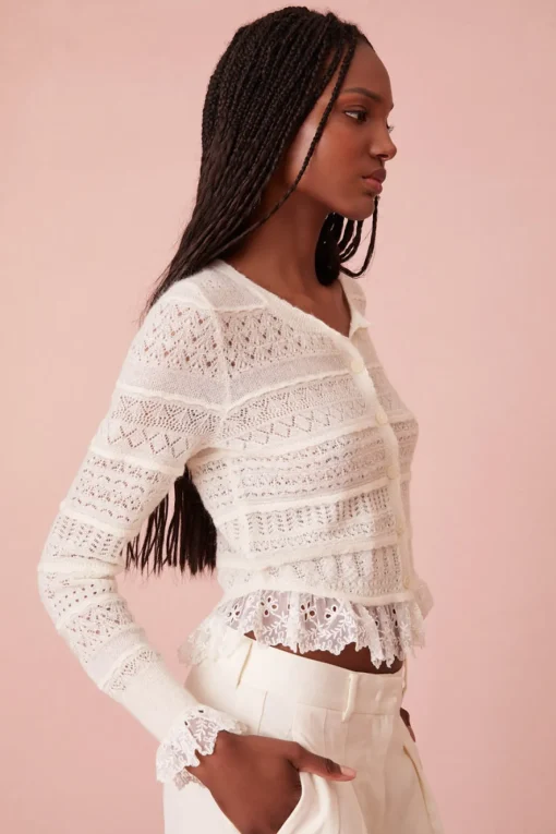 Women LoveShackFancy Norden Wool Embroidered Lace Cardigan