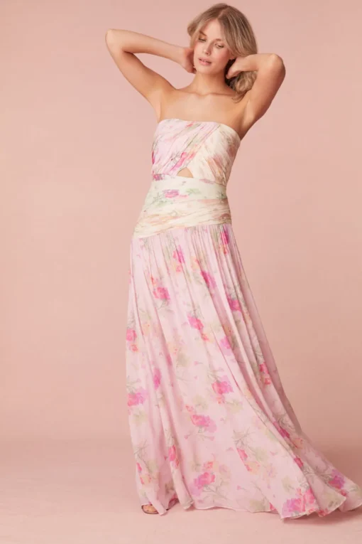 Women LoveShackFancy Pintil Strapless Floral Gown