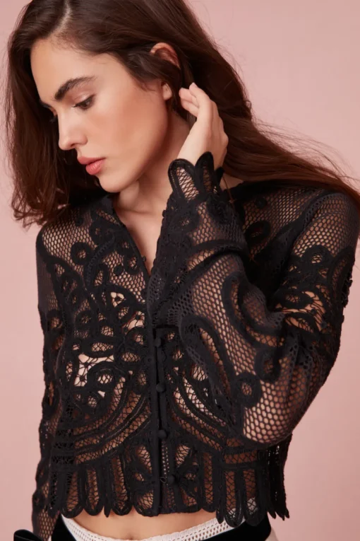 Women LoveShackFancy Rinko Scalloped Sheer Lace Top