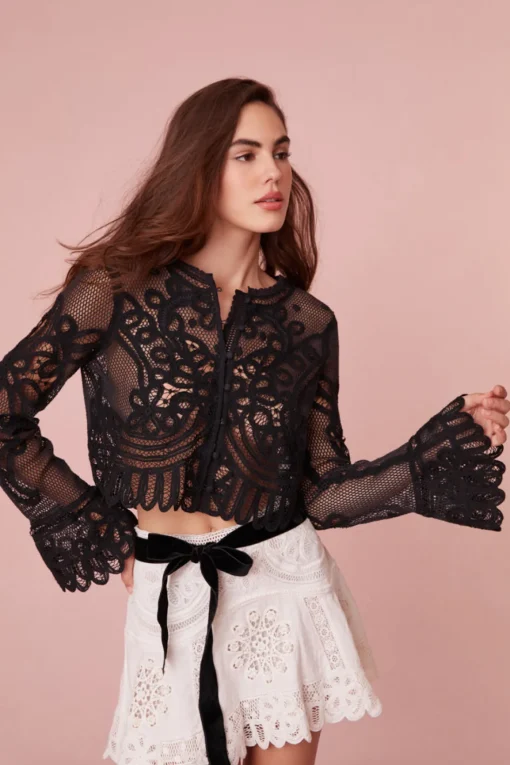 Women LoveShackFancy Rinko Scalloped Sheer Lace Top