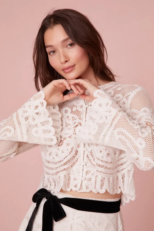 Women LoveShackFancy Rinko Scalloped Sheer Lace Top
