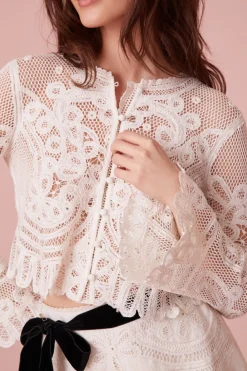 Women LoveShackFancy Rinko Scalloped Sheer Lace Top