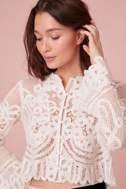 Women LoveShackFancy Rinko Scalloped Sheer Lace Top