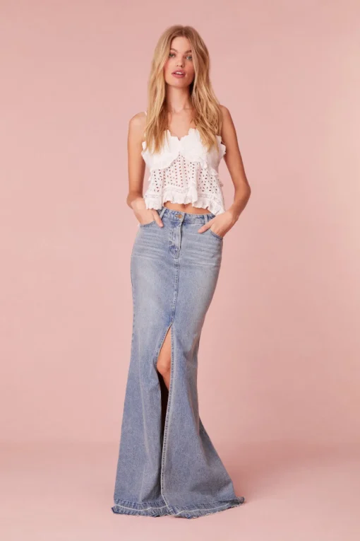 Women LoveShackFancy Risia Denim Maxi Skirt