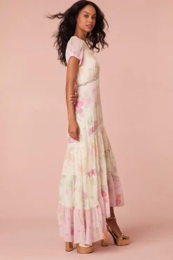 Women LoveShackFancy Roupell V-Neck Chiffon Maxi Dress