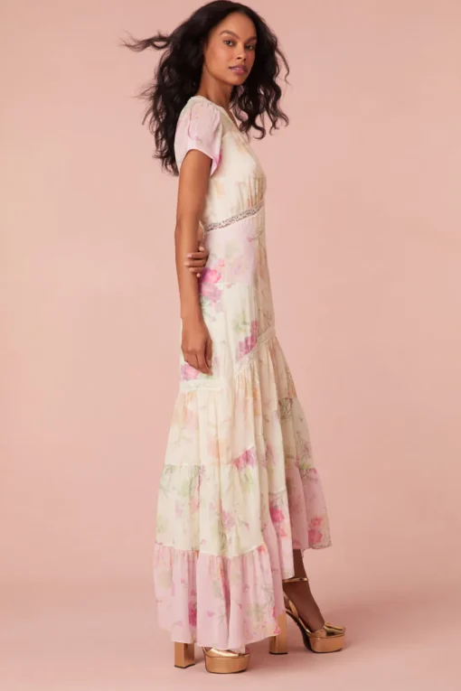 Women LoveShackFancy Roupell V-Neck Chiffon Maxi Dress