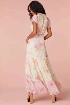Women LoveShackFancy Roupell V-Neck Chiffon Maxi Dress