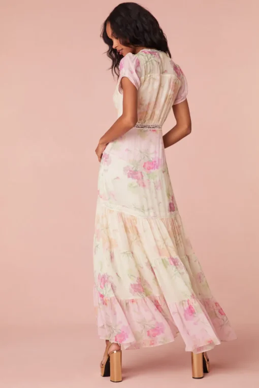 Women LoveShackFancy Roupell V-Neck Chiffon Maxi Dress