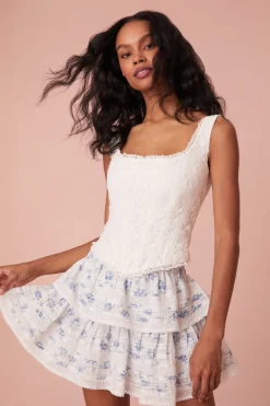 Women LoveShackFancy Ruffle Mini Blue Floral Skirt