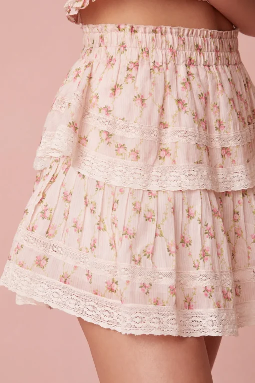 Women LoveShackFancy Ruffle Mini Dainty Floral Cotton Skirt
