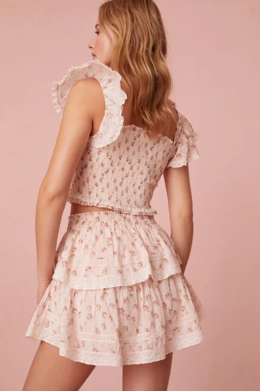 Women LoveShackFancy Ruffle Mini Dainty Floral Cotton Skirt