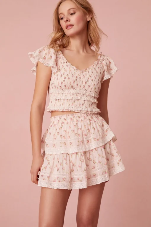 Women LoveShackFancy Ruffle Mini Dainty Floral Cotton Skirt