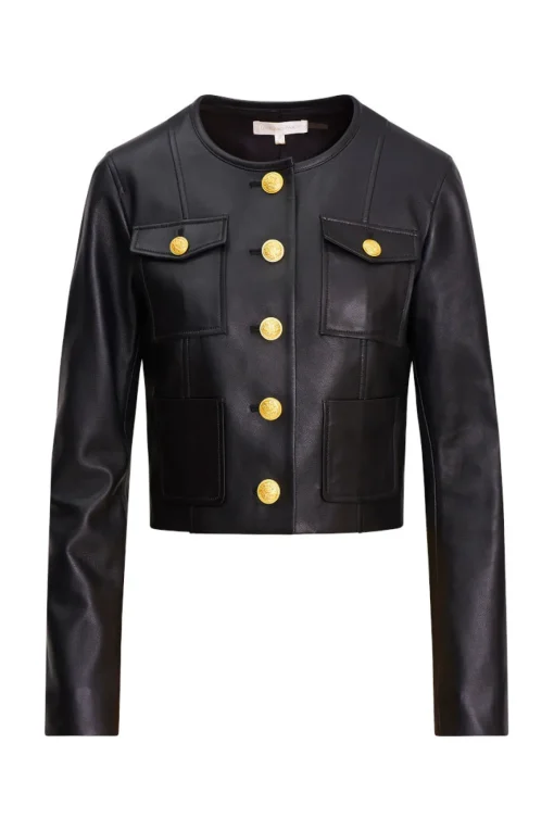 Women LoveShackFancy Xander Cropped Leather Jacket