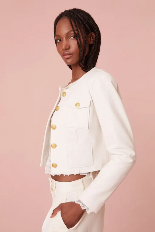 Women LoveShackFancy Xander Cropped Leather Jacket