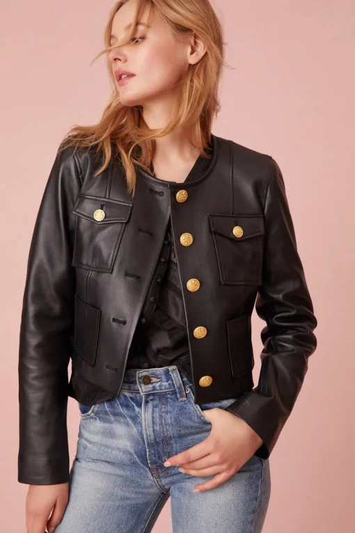 Women LoveShackFancy Xander Cropped Leather Jacket