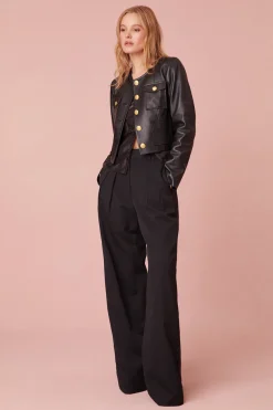 Women LoveShackFancy Xander Cropped Leather Jacket