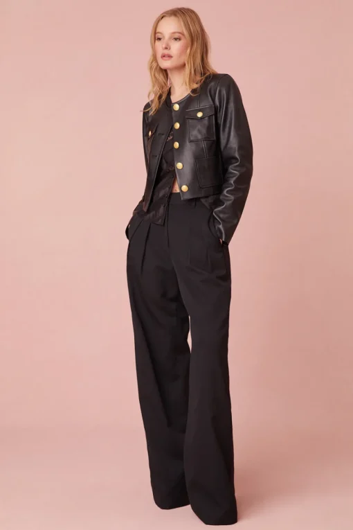 Women LoveShackFancy Xander Cropped Leather Jacket