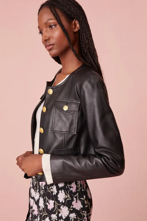 Women LoveShackFancy Xander Cropped Leather Jacket
