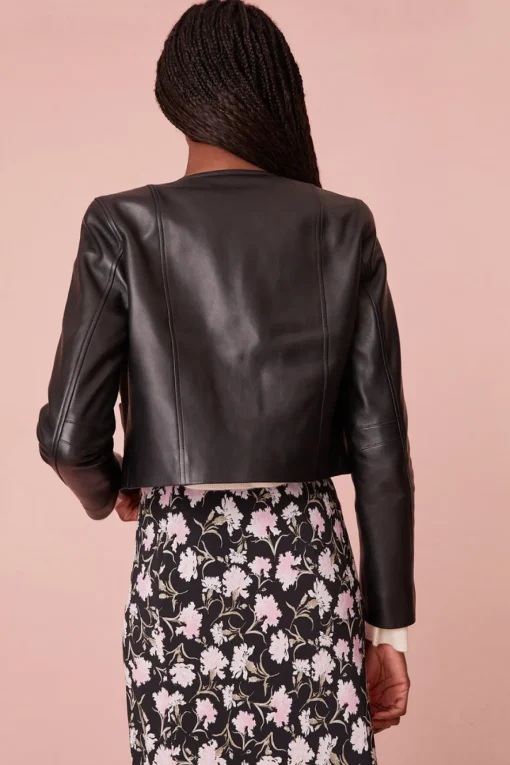 Women LoveShackFancy Xander Cropped Leather Jacket